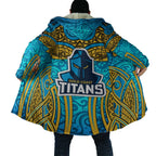 Gold Coast Titans Rugby Cloak Polynesian Tribal Spartan Warrior Blue Gold Pattern