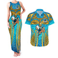 Gold Coast Titans Rugby Couples Matching Tank Maxi Dress and Hawaiian Shirt Polynesian Tribal Spartan Warrior Blue Gold Pattern