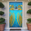 Gold Coast Titans Rugby Door Cover Polynesian Tribal Spartan Warrior Blue Gold Pattern