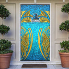 Gold Coast Titans Rugby Door Cover Polynesian Tribal Spartan Warrior Blue Gold Pattern