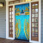 Gold Coast Titans Rugby Door Cover Polynesian Tribal Spartan Warrior Blue Gold Pattern