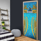 Gold Coast Titans Rugby Door Cover Polynesian Tribal Spartan Warrior Blue Gold Pattern