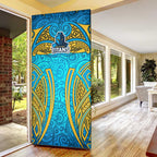 Gold Coast Titans Rugby Door Cover Polynesian Tribal Spartan Warrior Blue Gold Pattern
