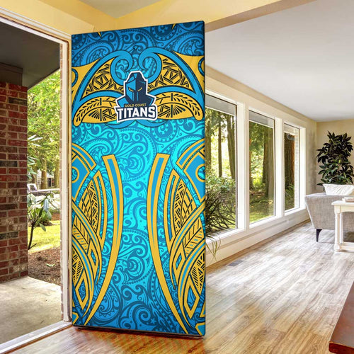Gold Coast Titans Rugby Door Cover Polynesian Tribal Spartan Warrior Blue Gold Pattern