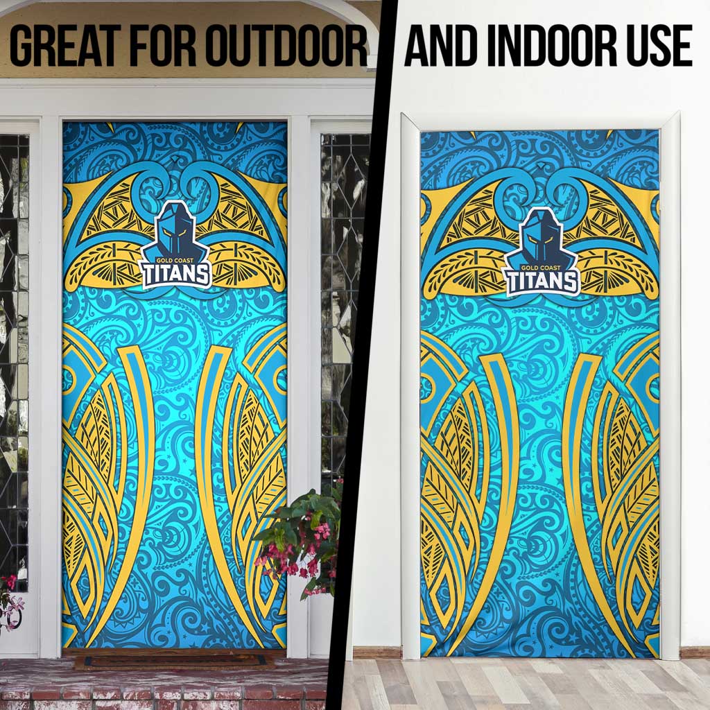 Gold Coast Titans Rugby Door Cover Polynesian Tribal Spartan Warrior Blue Gold Pattern