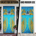Gold Coast Titans Rugby Door Cover Polynesian Tribal Spartan Warrior Blue Gold Pattern