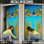 Gold Coast Titans Rugby Door Cover Polynesian Tribal Spartan Warrior Blue Gold Pattern