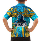 Gold Coast Titans Rugby Family Matching Mermaid Dress and Hawaiian Shirt Polynesian Tribal Spartan Warrior Blue Gold Pattern