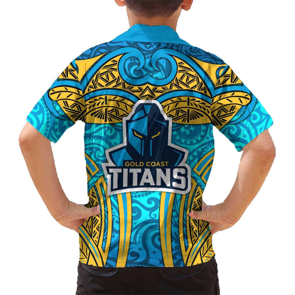 Gold Coast Titans Rugby Family Matching Mermaid Dress and Hawaiian Shirt Polynesian Tribal Spartan Warrior Blue Gold Pattern