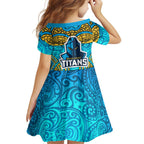Gold Coast Titans Rugby Family Matching Mermaid Dress and Hawaiian Shirt Polynesian Tribal Spartan Warrior Blue Gold Pattern