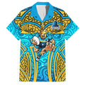 Gold Coast Titans Rugby Family Matching Mermaid Dress and Hawaiian Shirt Polynesian Tribal Spartan Warrior Blue Gold Pattern