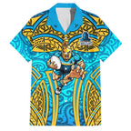 Gold Coast Titans Rugby Family Matching Mermaid Dress and Hawaiian Shirt Polynesian Tribal Spartan Warrior Blue Gold Pattern