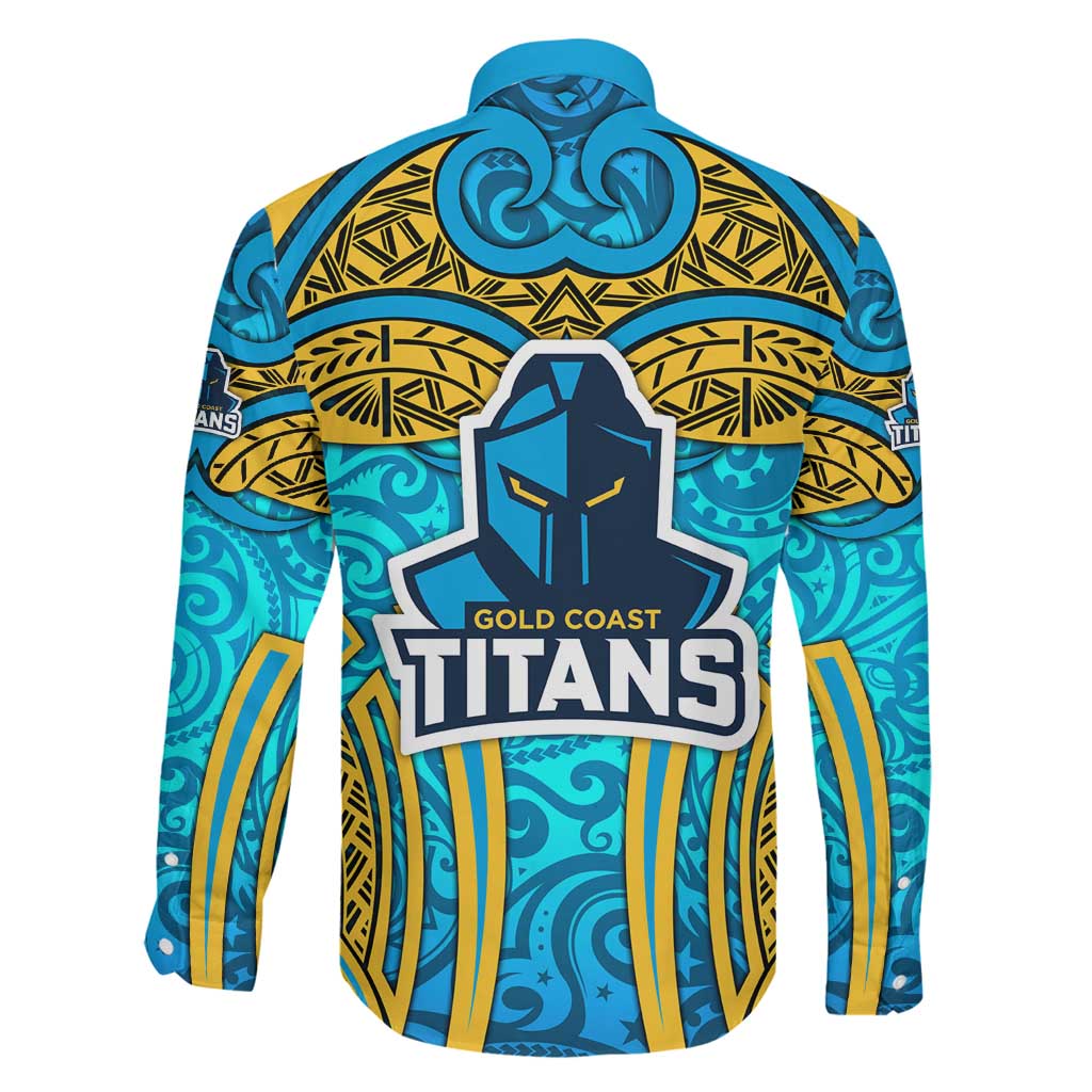 Gold Coast Titans Rugby Family Matching Mermaid Dress and Hawaiian Shirt Polynesian Tribal Spartan Warrior Blue Gold Pattern