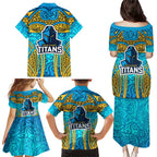 Gold Coast Titans Rugby Family Matching Puletasi and Hawaiian Shirt Polynesian Tribal Spartan Warrior Blue Gold Pattern