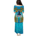 Gold Coast Titans Rugby Family Matching Puletasi and Hawaiian Shirt Polynesian Tribal Spartan Warrior Blue Gold Pattern
