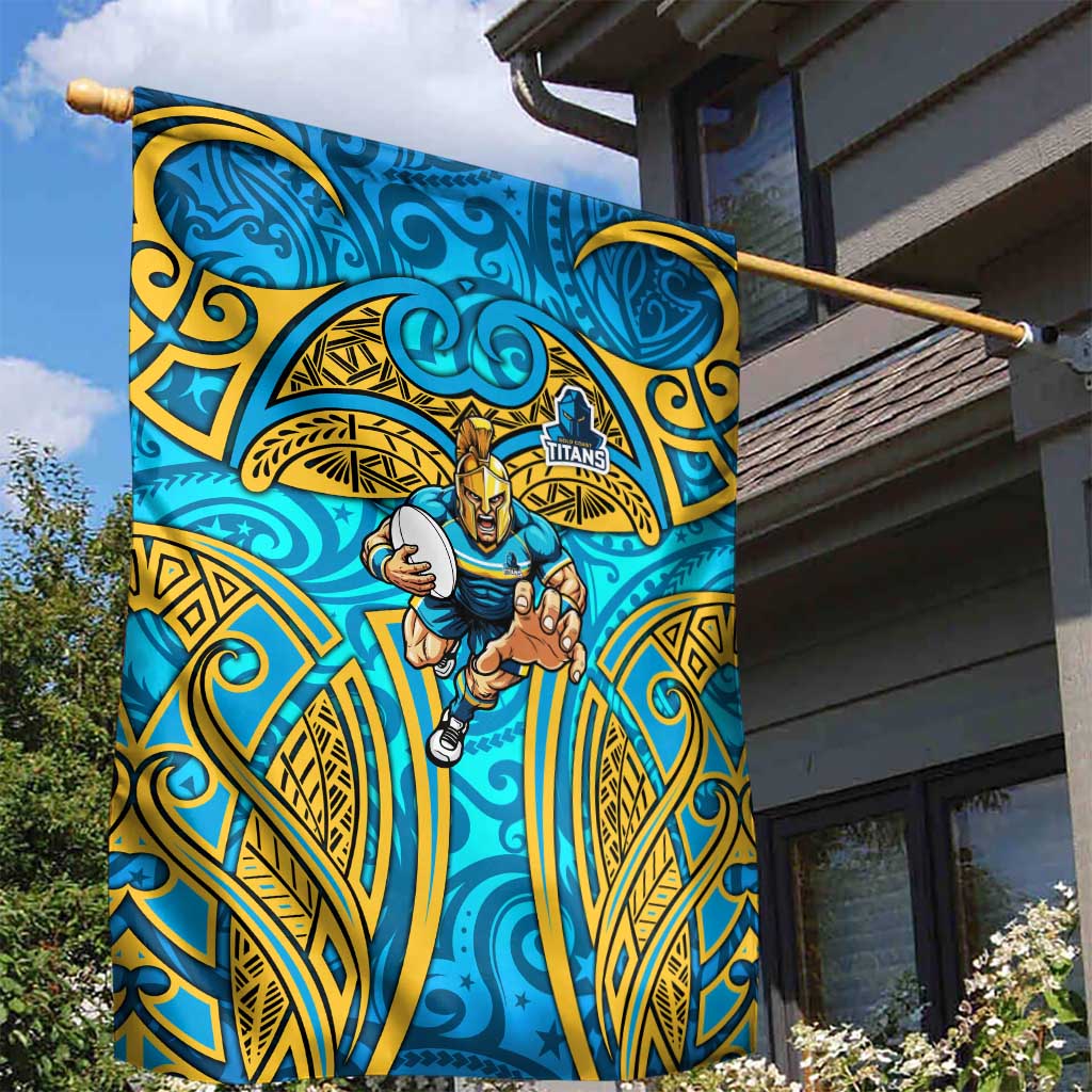 Gold Coast Titans Rugby Garden Flag Polynesian Tribal Spartan Warrior Blue Gold Pattern