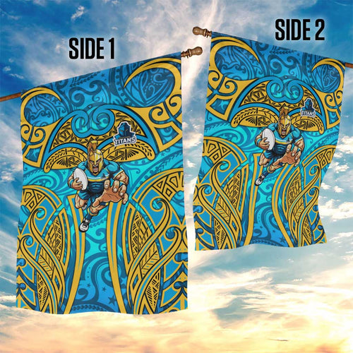 Gold Coast Titans Rugby Garden Flag Polynesian Tribal Spartan Warrior Blue Gold Pattern