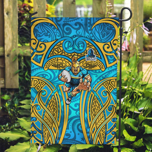 Gold Coast Titans Rugby Garden Flag Polynesian Tribal Spartan Warrior Blue Gold Pattern