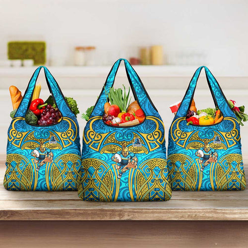 Gold Coast Titans Rugby Grocery Bag Polynesian Tribal Spartan Warrior Blue Gold Pattern