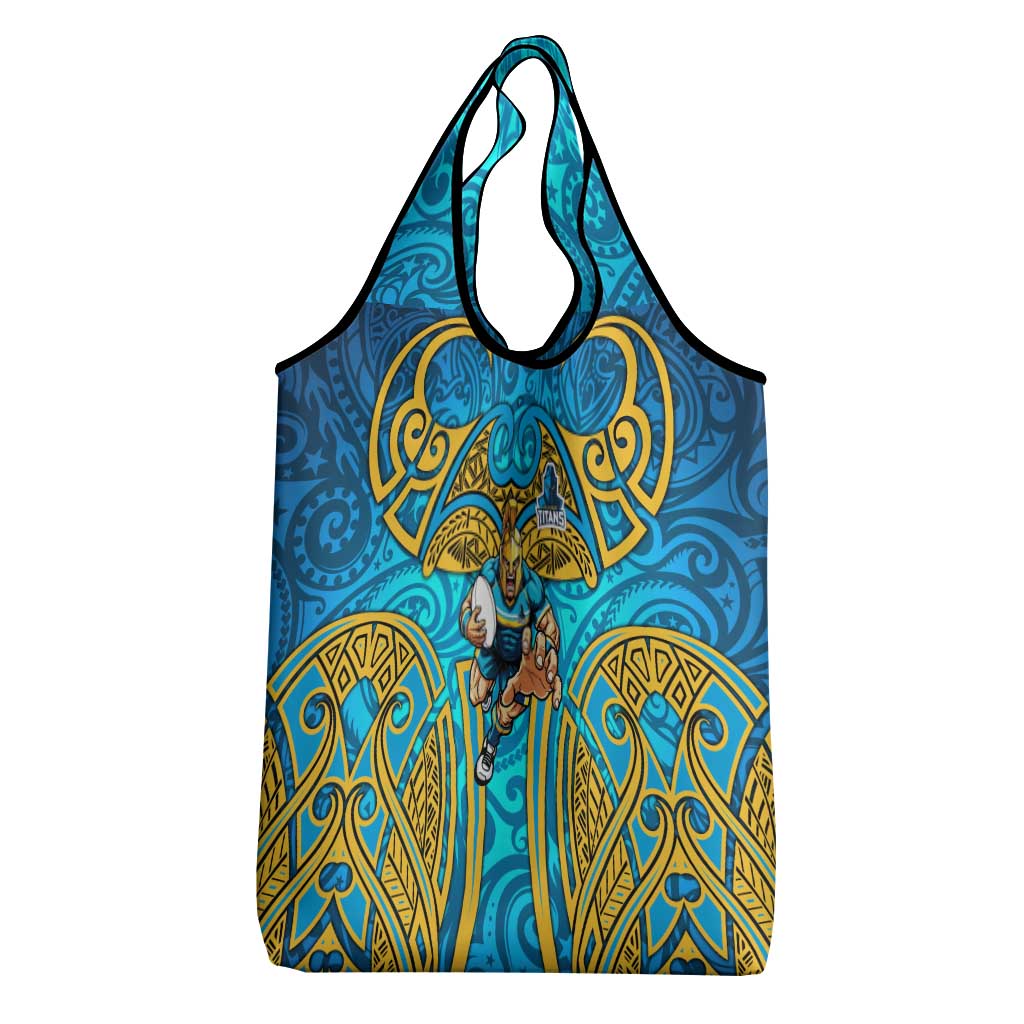 Gold Coast Titans Rugby Grocery Bag Polynesian Tribal Spartan Warrior Blue Gold Pattern