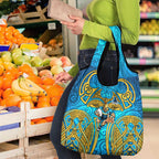 Gold Coast Titans Rugby Grocery Bag Polynesian Tribal Spartan Warrior Blue Gold Pattern