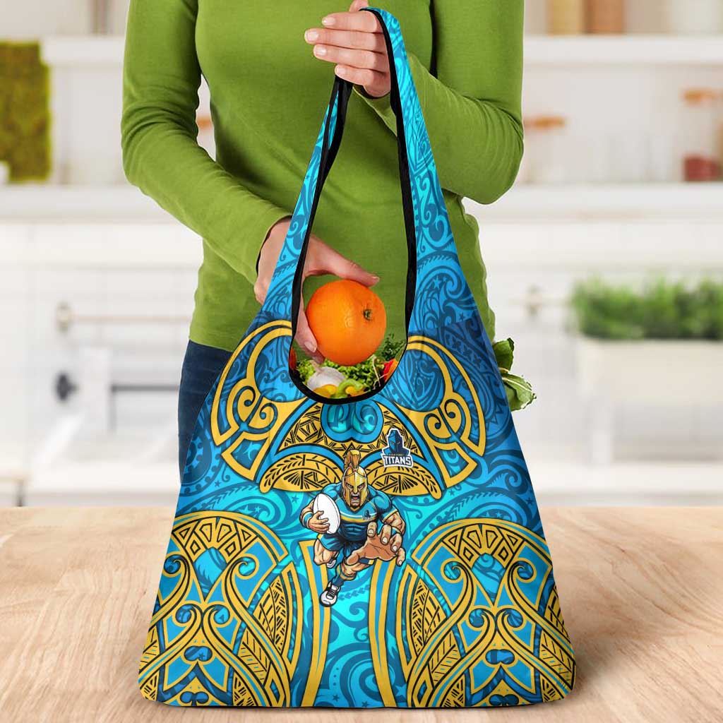Gold Coast Titans Rugby Grocery Bag Polynesian Tribal Spartan Warrior Blue Gold Pattern