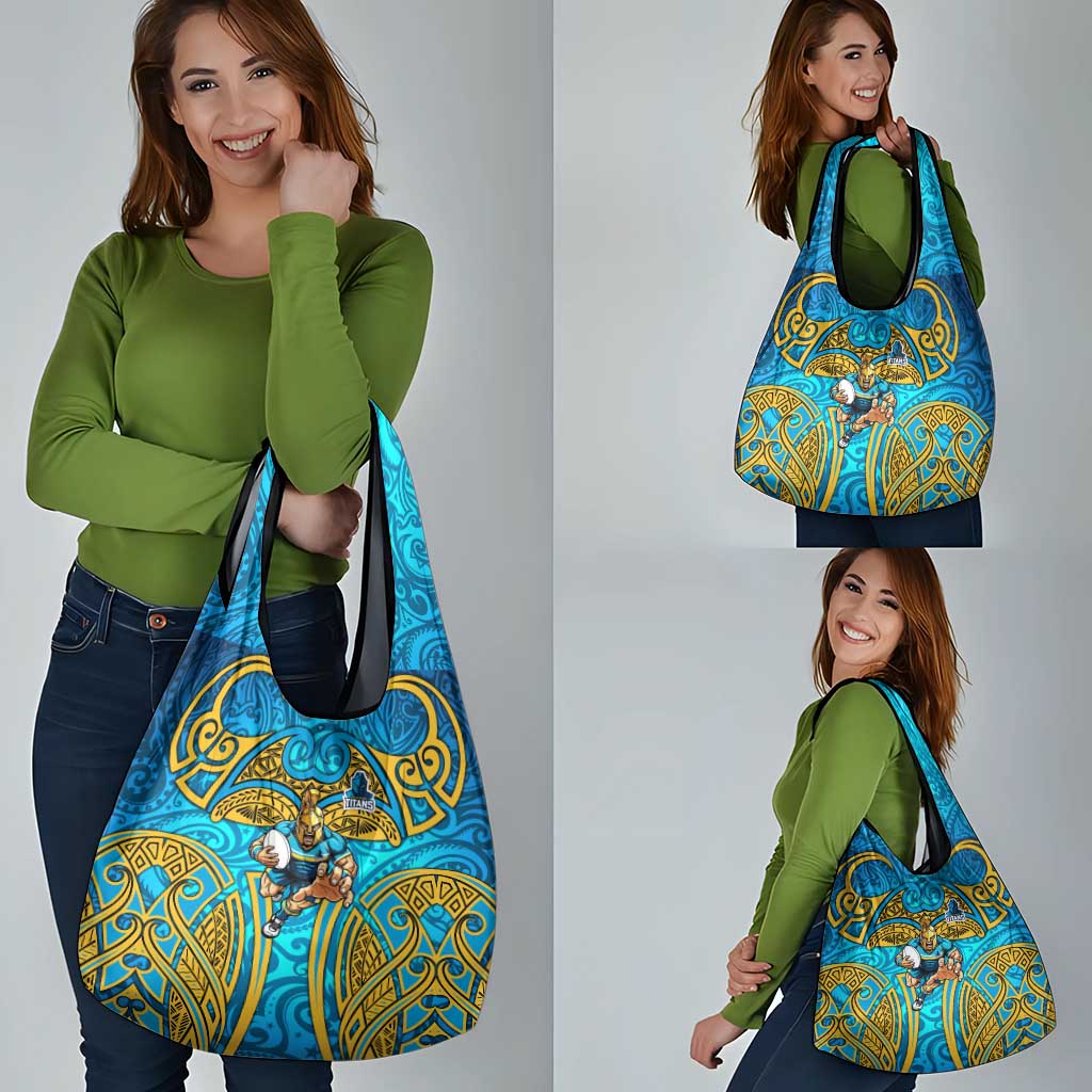 Gold Coast Titans Rugby Grocery Bag Polynesian Tribal Spartan Warrior Blue Gold Pattern