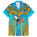 Gold Coast Titans Rugby Hawaiian Shirt Polynesian Tribal Spartan Warrior Blue Gold Pattern