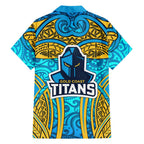 Gold Coast Titans Rugby Hawaiian Shirt Polynesian Tribal Spartan Warrior Blue Gold Pattern