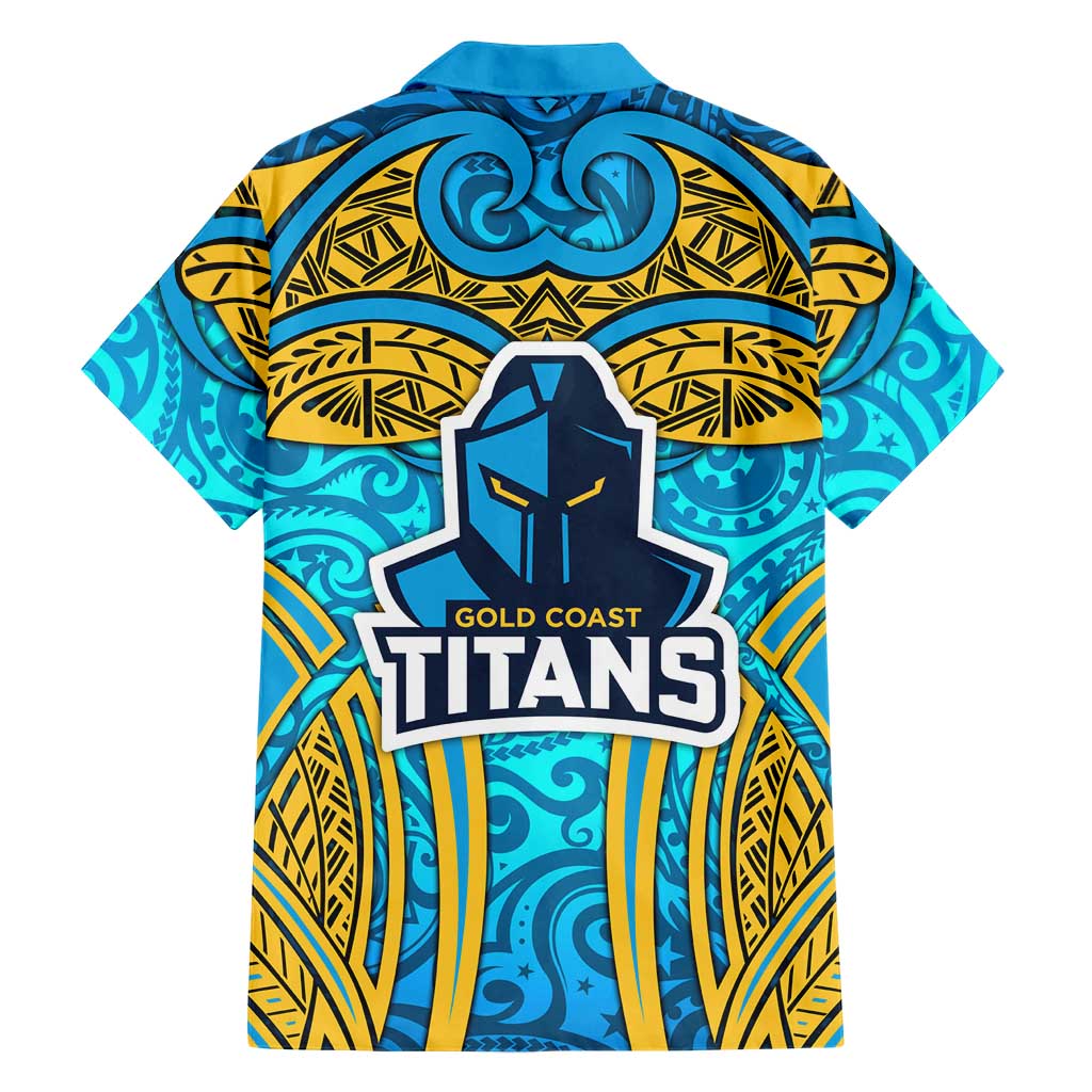 Gold Coast Titans Rugby Hawaiian Shirt Polynesian Tribal Spartan Warrior Blue Gold Pattern