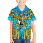 Gold Coast Titans Rugby Hawaiian Shirt Polynesian Tribal Spartan Warrior Blue Gold Pattern