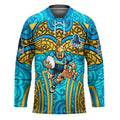 Gold Coast Titans Rugby Hockey Jersey Polynesian Tribal Spartan Warrior Blue Gold Pattern