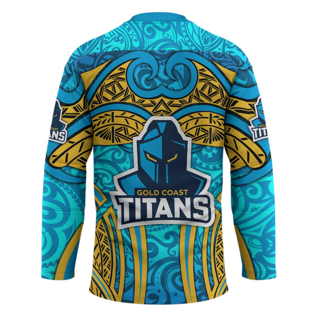 Gold Coast Titans Rugby Hockey Jersey Polynesian Tribal Spartan Warrior Blue Gold Pattern