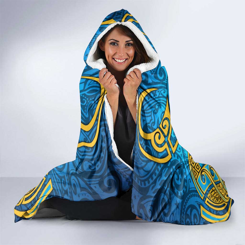Gold Coast Titans Rugby Hooded Blanket Polynesian Tribal Spartan Warrior Blue Gold Pattern