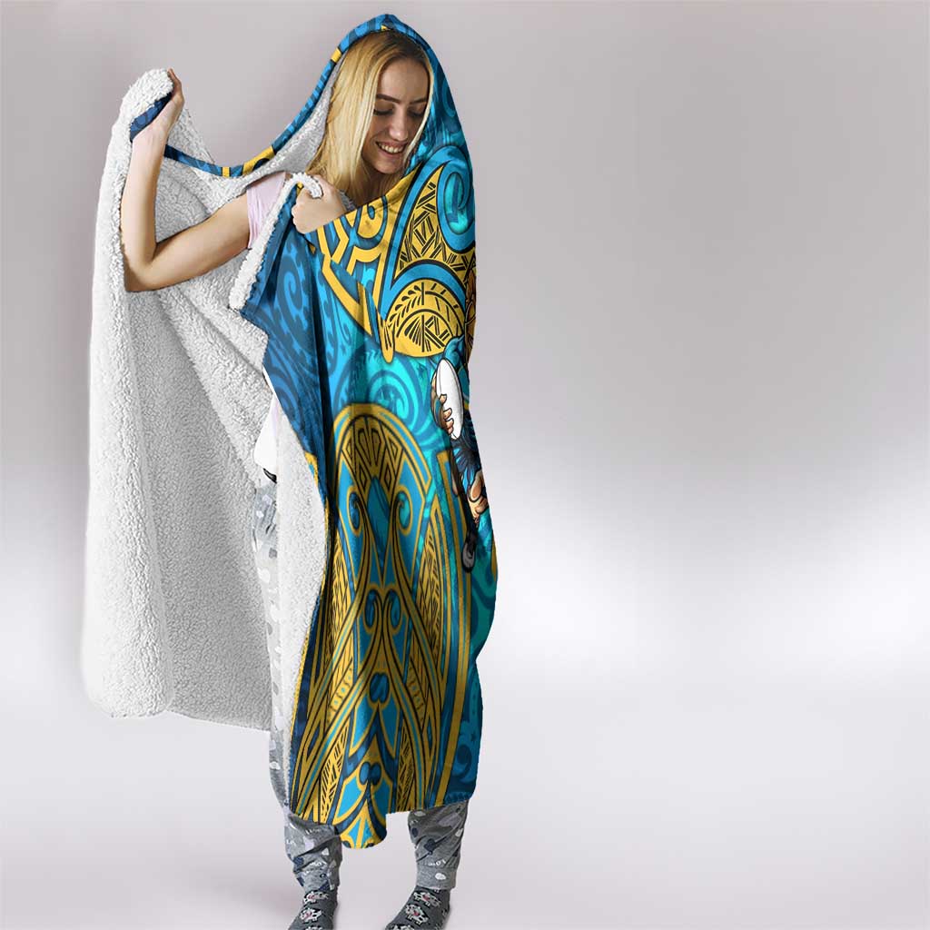 Gold Coast Titans Rugby Hooded Blanket Polynesian Tribal Spartan Warrior Blue Gold Pattern