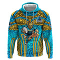 Gold Coast Titans Rugby Hoodie Polynesian Tribal Spartan Warrior Blue Gold Pattern
