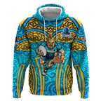 Gold Coast Titans Rugby Hoodie Polynesian Tribal Spartan Warrior Blue Gold Pattern