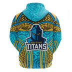 Gold Coast Titans Rugby Hoodie Polynesian Tribal Spartan Warrior Blue Gold Pattern