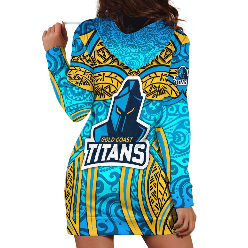 Gold Coast Titans Rugby Hoodie Dress Polynesian Tribal Spartan Warrior Blue Gold Pattern