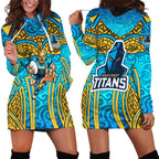 Gold Coast Titans Rugby Hoodie Dress Polynesian Tribal Spartan Warrior Blue Gold Pattern