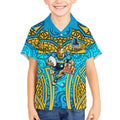 Gold Coast Titans Rugby Kid Hawaiian Shirt Polynesian Tribal Spartan Warrior Blue Gold Pattern