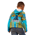 Gold Coast Titans Rugby Kid Hoodie Polynesian Tribal Spartan Warrior Blue Gold Pattern
