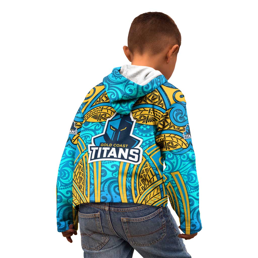 Gold Coast Titans Rugby Kid Hoodie Polynesian Tribal Spartan Warrior Blue Gold Pattern