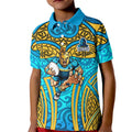 Gold Coast Titans Rugby Kid Polo Shirt Polynesian Tribal Spartan Warrior Blue Gold Pattern