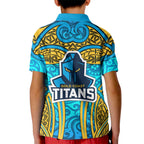 Gold Coast Titans Rugby Kid Polo Shirt Polynesian Tribal Spartan Warrior Blue Gold Pattern