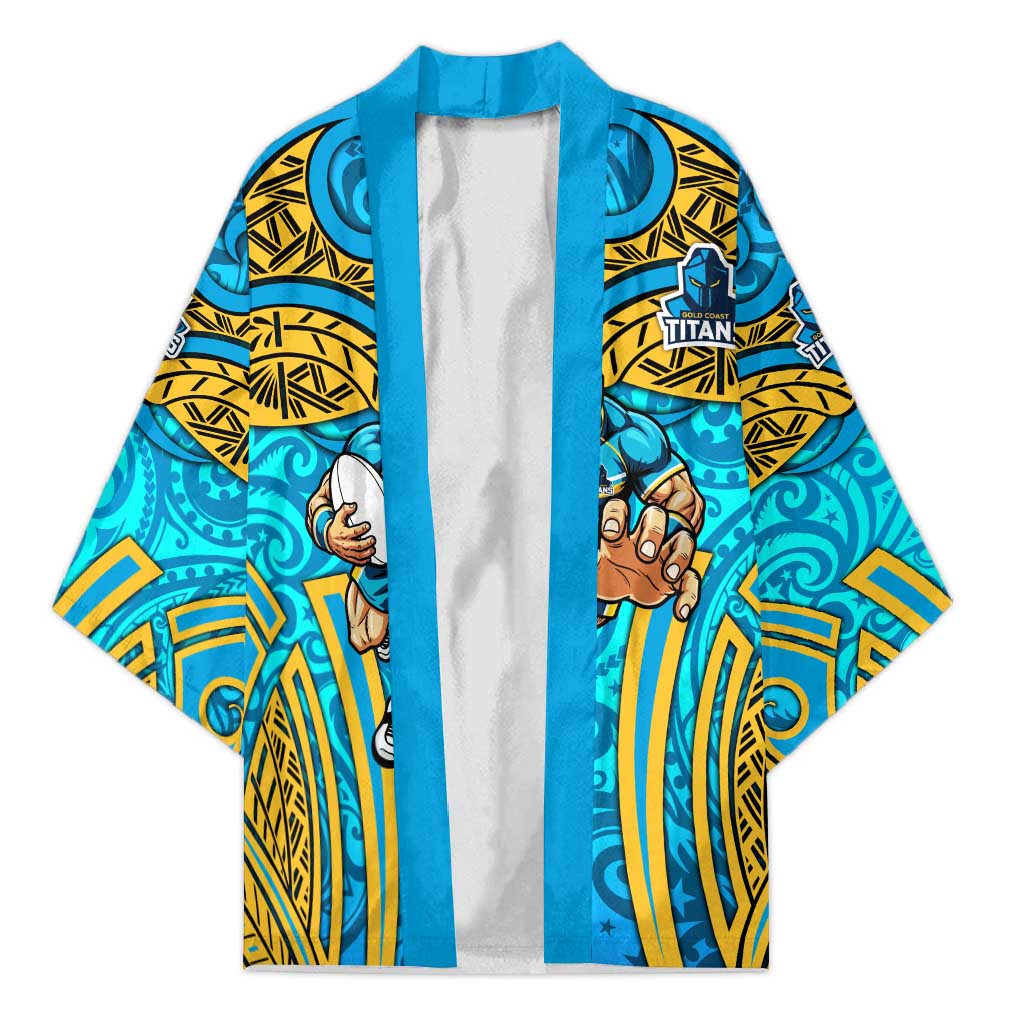 Gold Coast Titans Rugby Kimono Polynesian Tribal Spartan Warrior Blue Gold Pattern