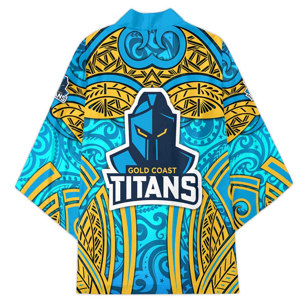 Gold Coast Titans Rugby Kimono Polynesian Tribal Spartan Warrior Blue Gold Pattern