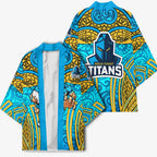 Gold Coast Titans Rugby Kimono Polynesian Tribal Spartan Warrior Blue Gold Pattern