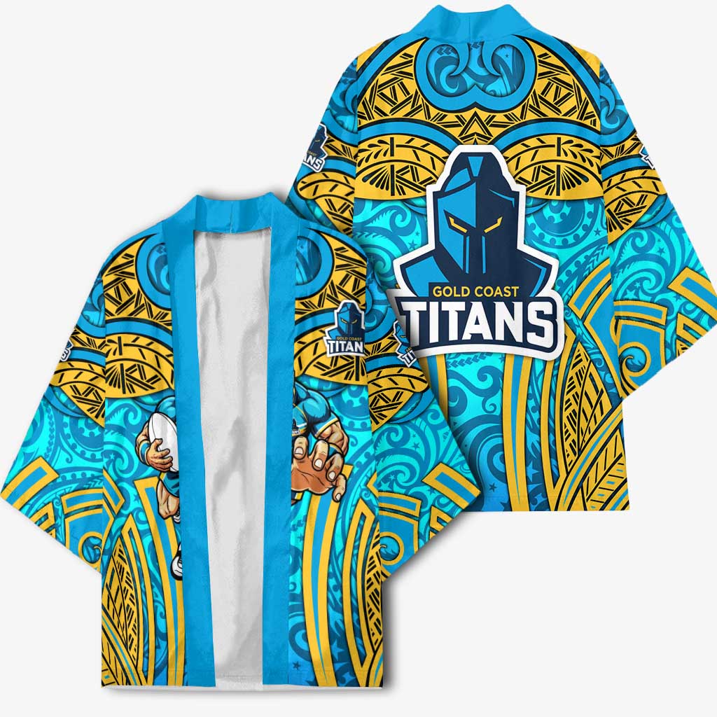 Gold Coast Titans Rugby Kimono Polynesian Tribal Spartan Warrior Blue Gold Pattern