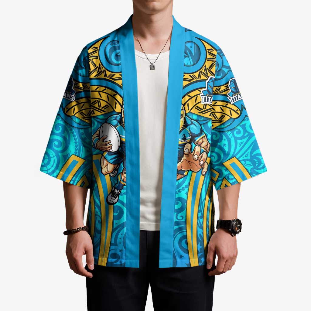 Gold Coast Titans Rugby Kimono Polynesian Tribal Spartan Warrior Blue Gold Pattern